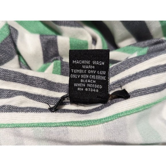 Robert Louis tab sleeve button‎ up green gray white stripe blouse size M - Picture 9 of 9
